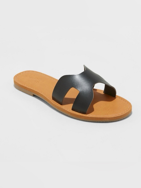 Universal Thread Shoes - Universal Thread Jenny Faux Leather Slide Sandals in Black Size 8.5